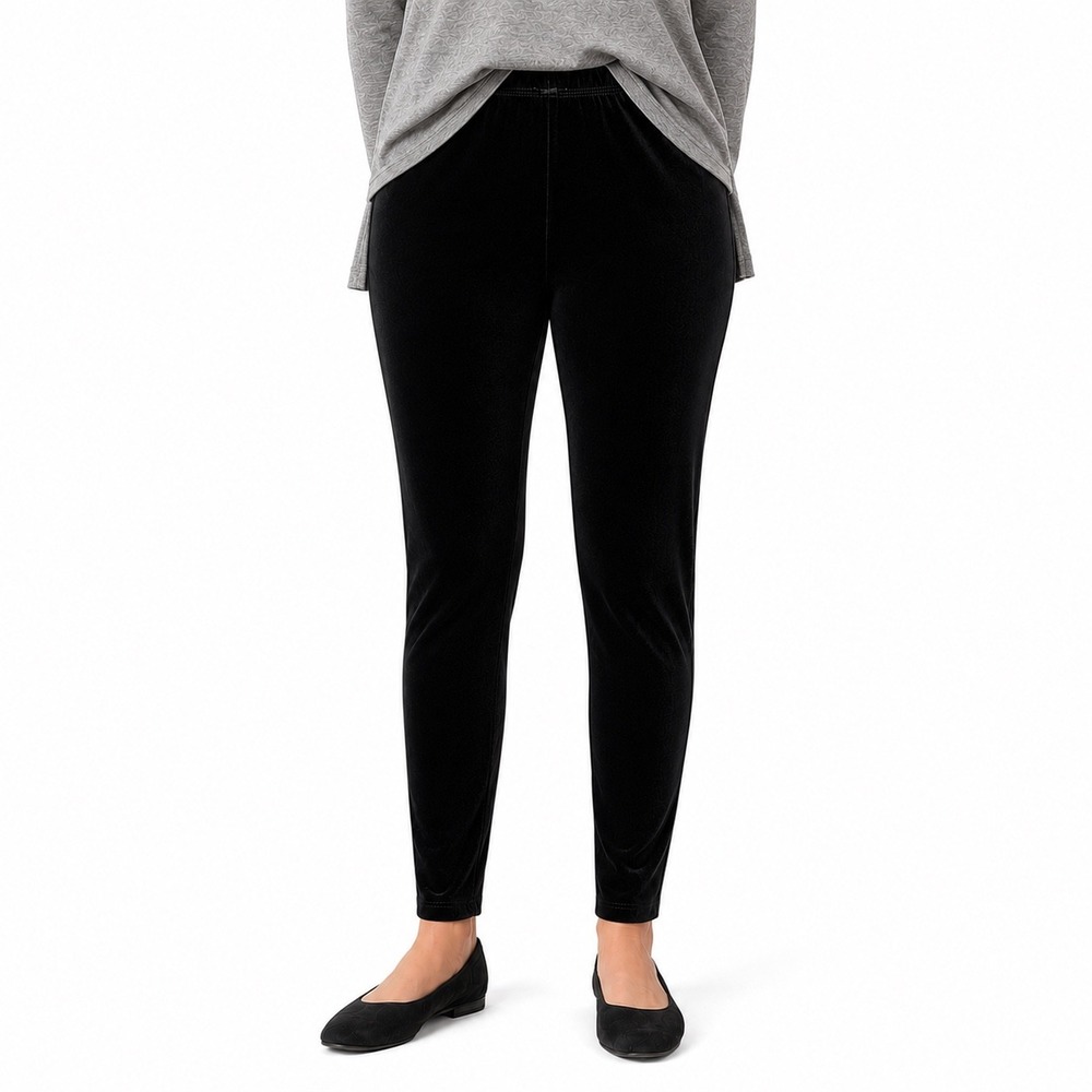 Eileen Fisher System Black Velvet Ankle Leggings Pull on Stretchy Pants M